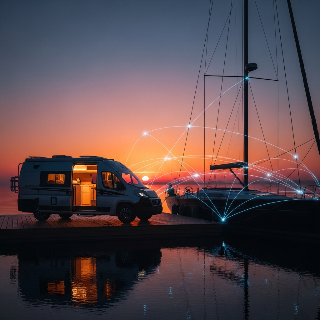 Camper Van and Sailboat with a digital nework